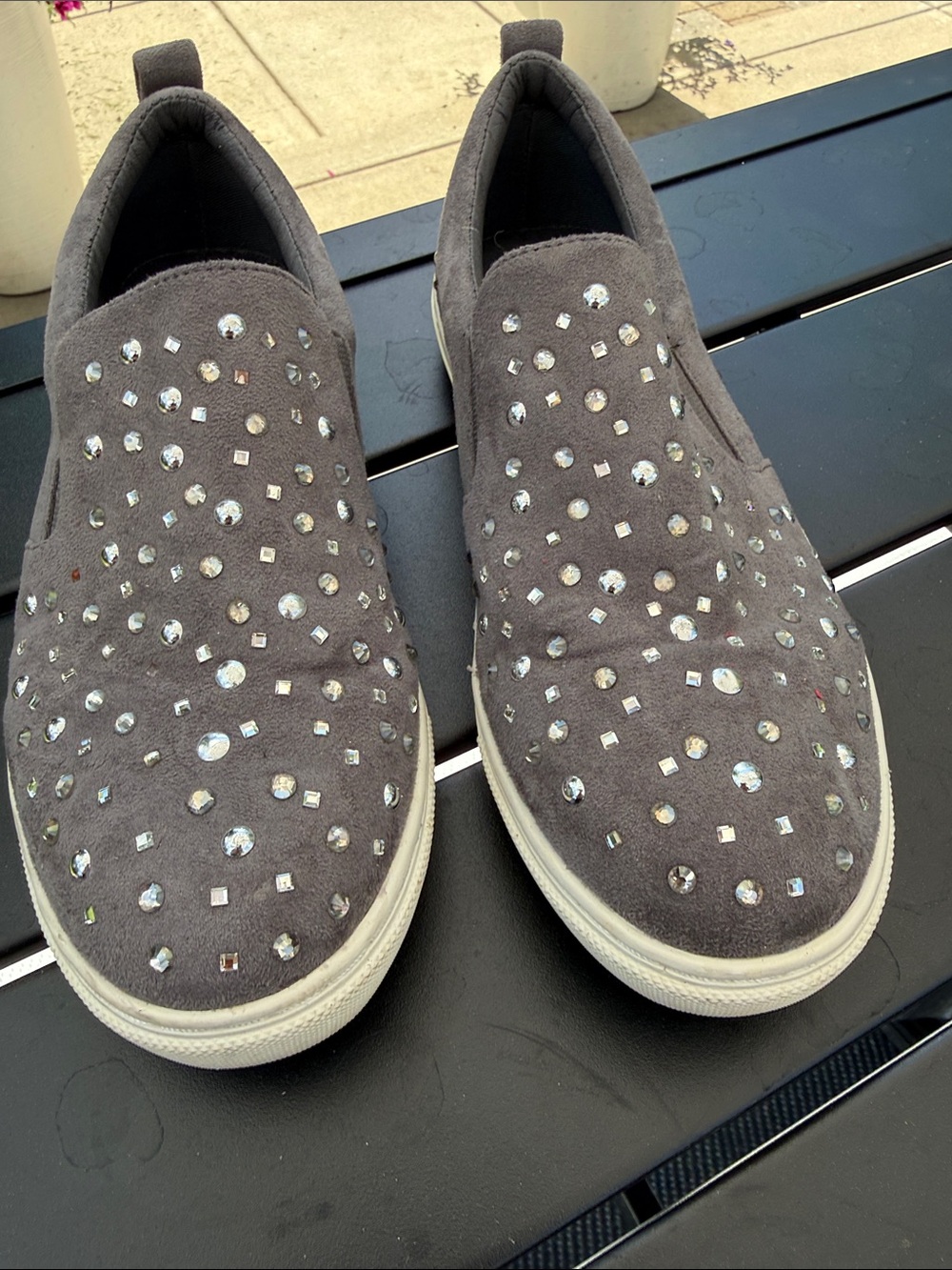 Yellow Box Gray Embellished Slip-On Sneakers